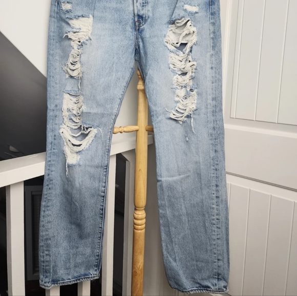 Levis Levi 501 Thrashed Distressed 35 x 31 Blue Denim Button Fly Grunge - Picture 3 of 7